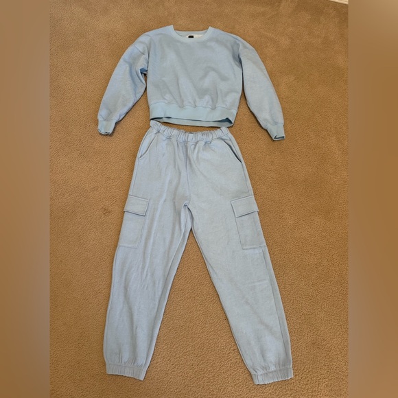 ninth and grace Pants - Light Blue Cargo Jumpsuit - Women
